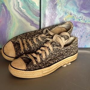 Stylish Black and White Tweed Sneakers
